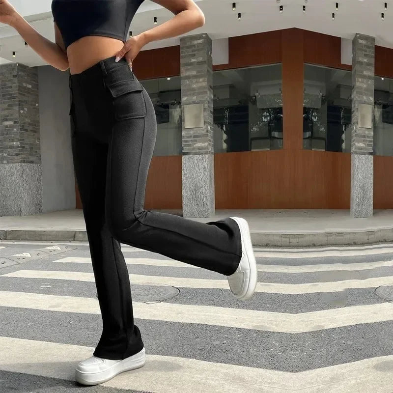 nvxiot - 2024 New Women's Gothic Wear Instagram Street Pocket Slim Fit Solid Color Elastic Micro Flap Pants Casual Y2k Women Pants YSQ23
