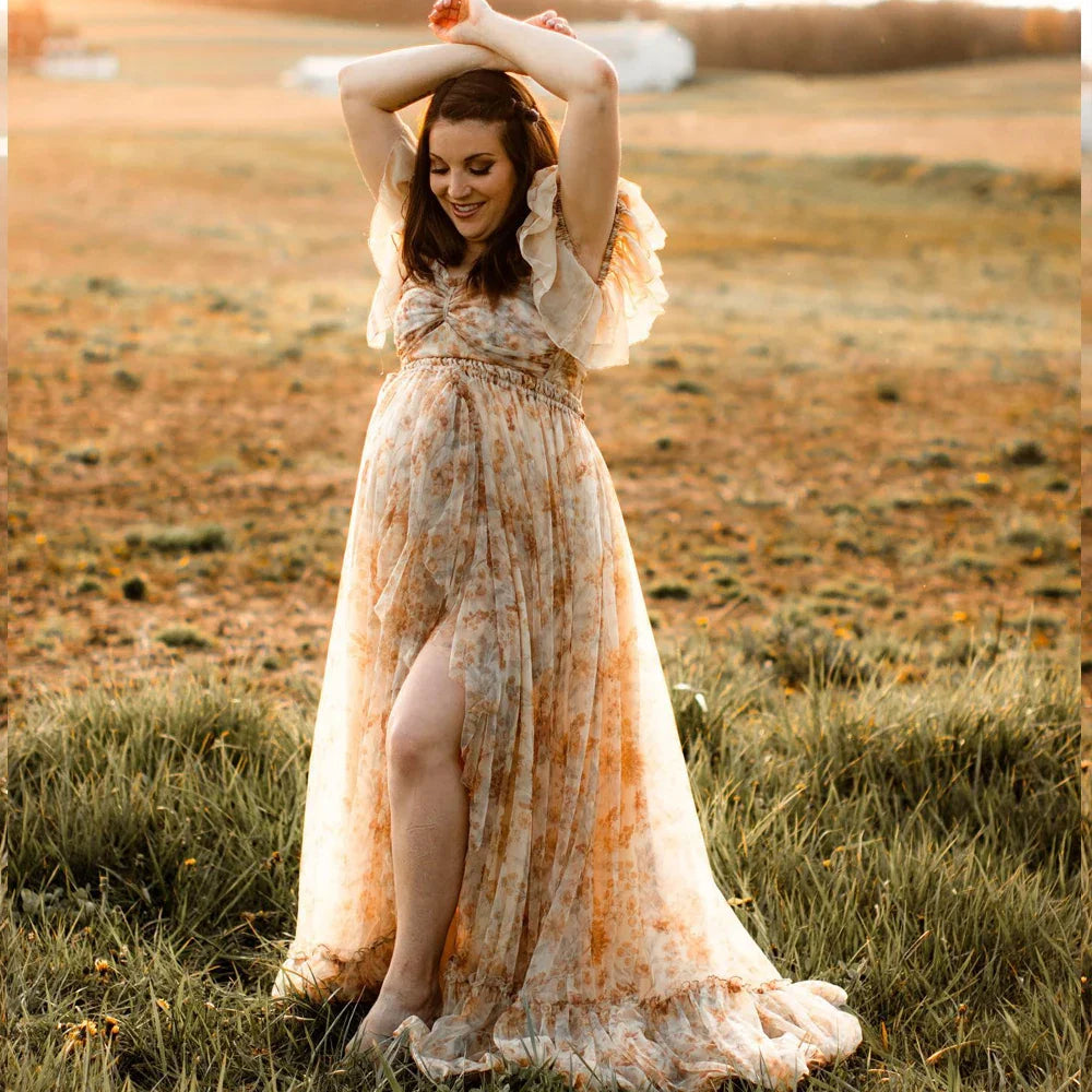 nvxiot - Elegant Two-Piece Chiffon Camisole Dress Photo Shoot Photography Dress For Women Suitable For Baby Showers Boho Pregnant Dress