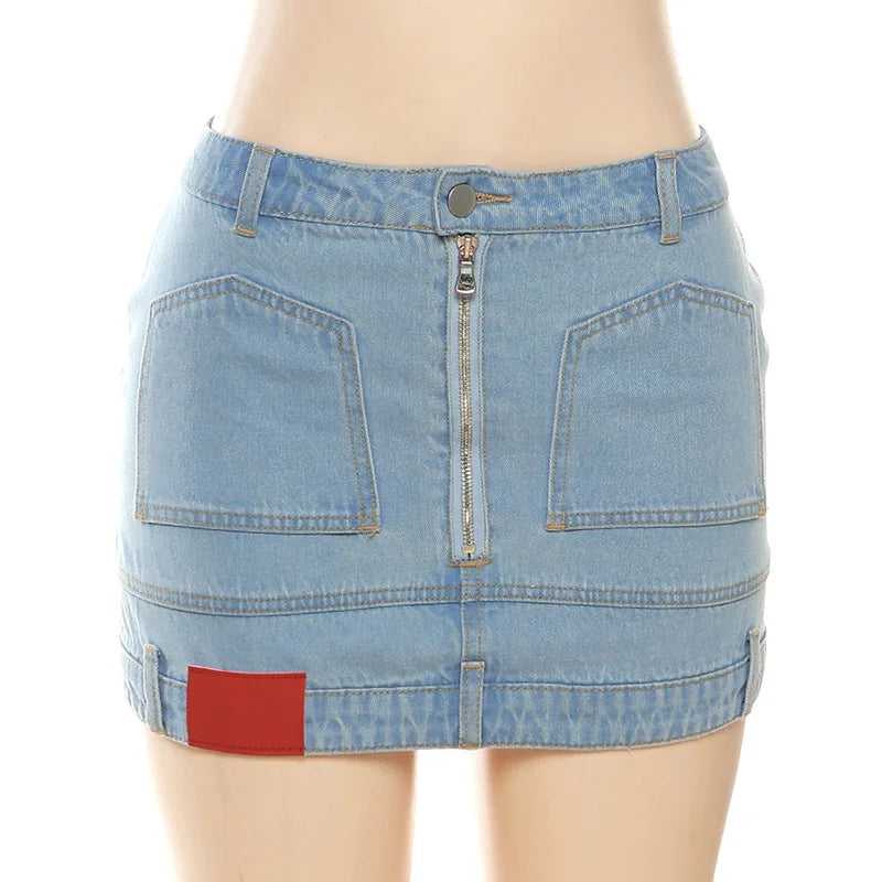 nvxiot - Women Summer Jeans Mini Skirts Button Zipper Pockets Vintage Hipster Denim Bottoms Dropship Wholesale Y2K Streetwear