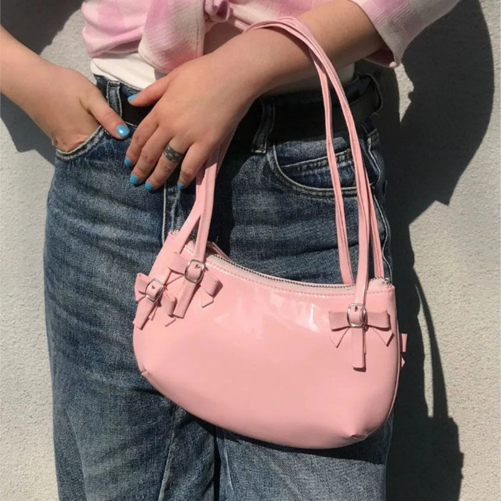 nvxiot - Sweet Cute Pink Handbag Women New Harajuku Bow Chic Y2k Bags Purse Ladies Fairycore Aesthetic Underarm Bag Bolso Mujer