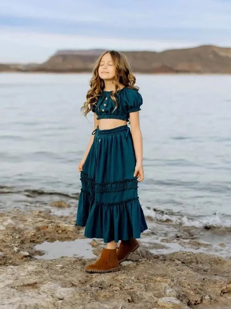 MQTIME - 9-13 Year Old Girl Linen Cotton Two-Piece set Bohemian Dress For Parent-Child Wear Photo Shoot Photography Dress For Girl