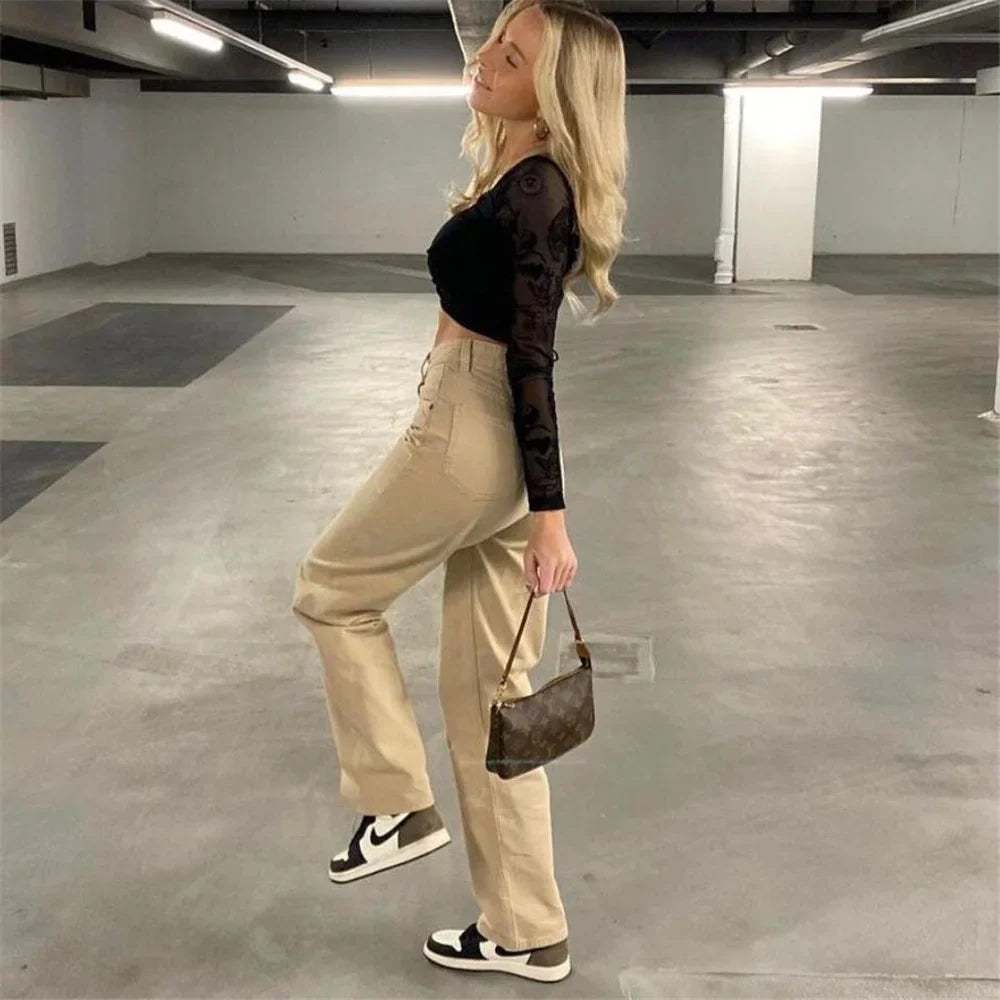 nvxiot High waist jeans woman korean fashion mom baggy jeans straight leg jeans black loose denim trousers streetwear