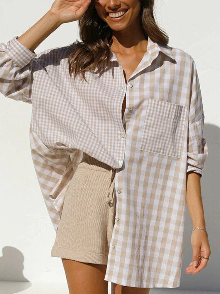 nvxiot GypsyLady Plaid Elegant Chic Blouse Shirt Boyfriend Spring Autumn Women Blouse Green Pink Long Sleeve Casual Holiday Ladies Tops