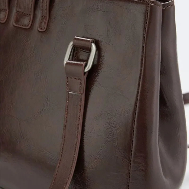nvxiot - Sweet Cool Brown Shoulder Bags Purse Women High Street Leather Chain Handbag Ladies Moto Biker Casual The Tote Bag Y2k