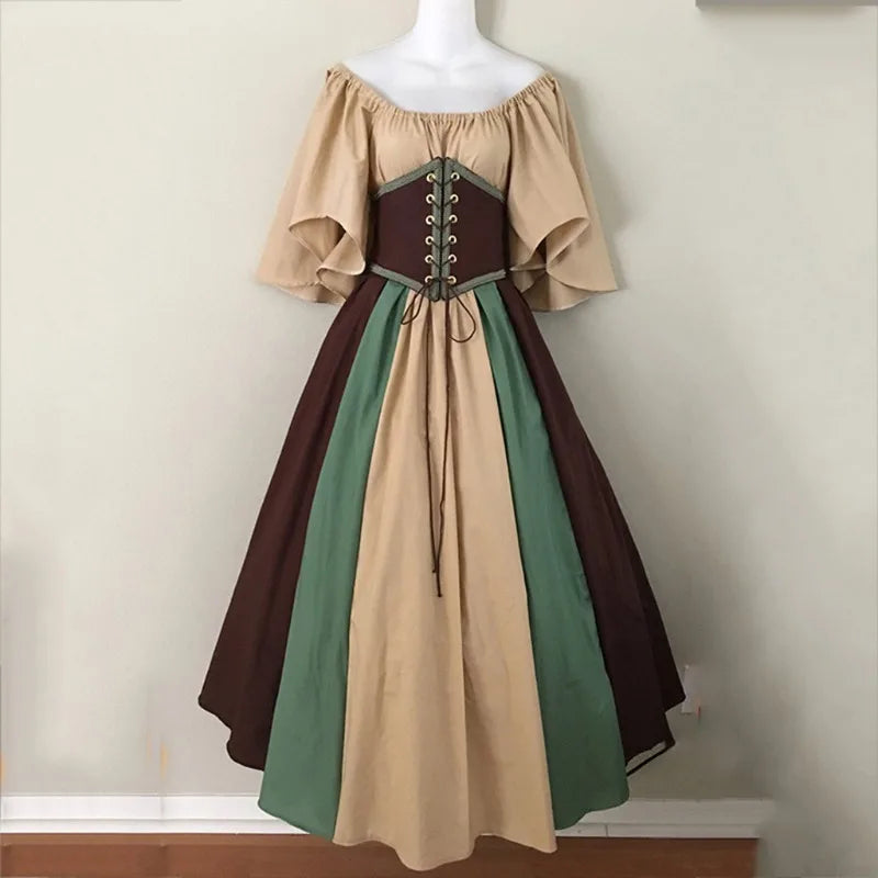 MQTIME - Big Swing Skirt Medieval Retro Slim-fitting Skirt Flying Sleeves Shoulder Dress Female Cos Costume Performance