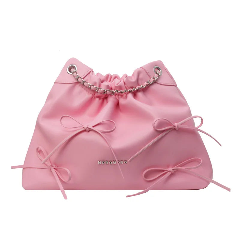 MQTIME - 2024 Summer New Ladies Handbag Fashion Simple Beige Pink Silver Pu Bucket Bags For Women Trendy Casual Shoulder Bag Crossbody