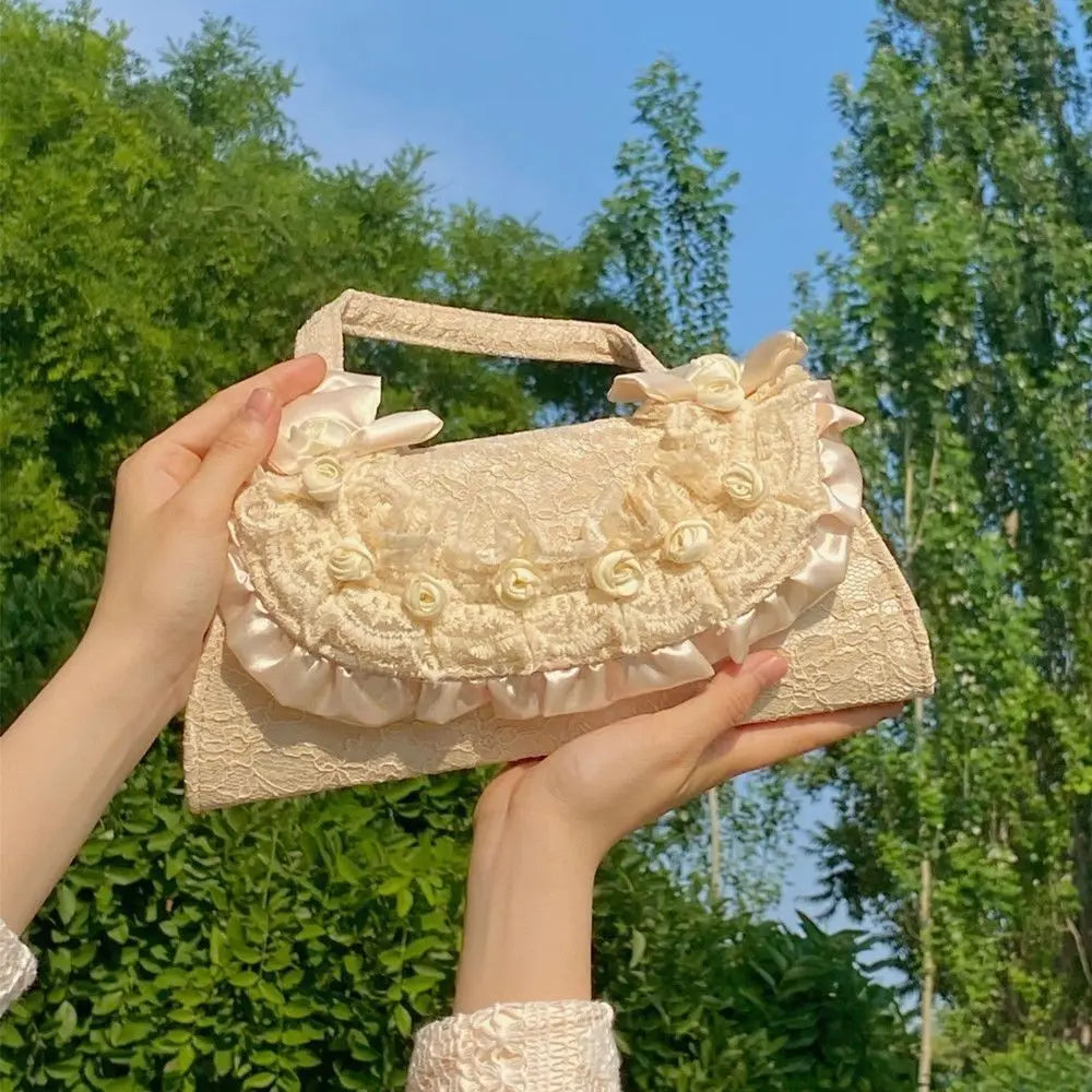 nvxiot - Fairycore Aesthetic Handbag Women Retro Harajuku Lolita Pearl Sweet Shoulder Bags Female Vintage Handle Handbags Ladies