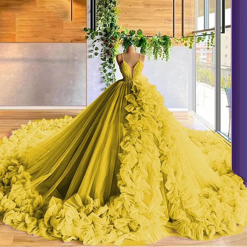 nvxiot - Ruffles Women Tulle Formal Party Gowns V Neck Long Evening Dresses 2024 Puffy Ball Gown Maternity Photo Dress