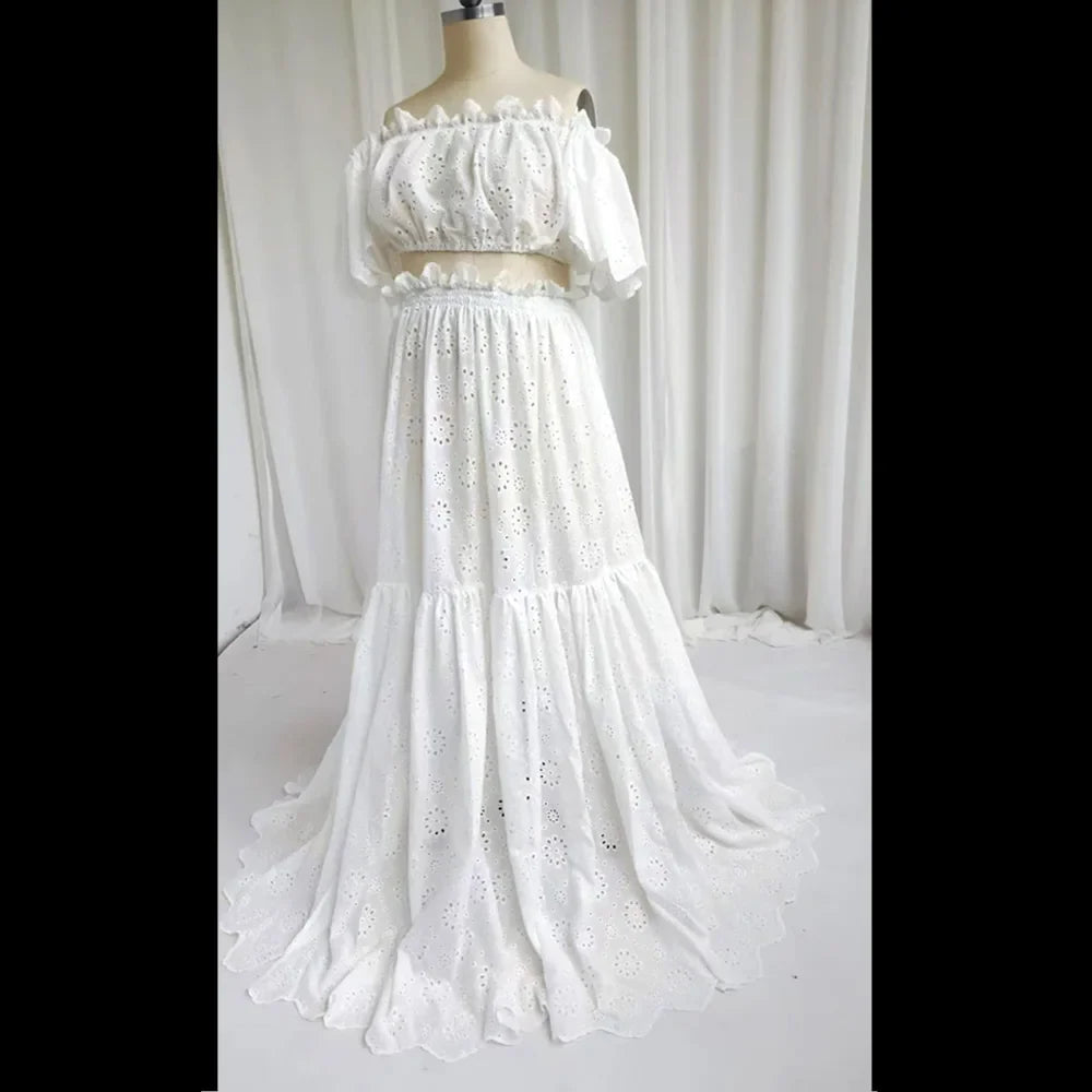 nvxiot - Photography Dress For Women White Hollow Cotton One Shoulder Sexy Bohemian Photoshoot Dress Maternity Dresses For Baby Showers