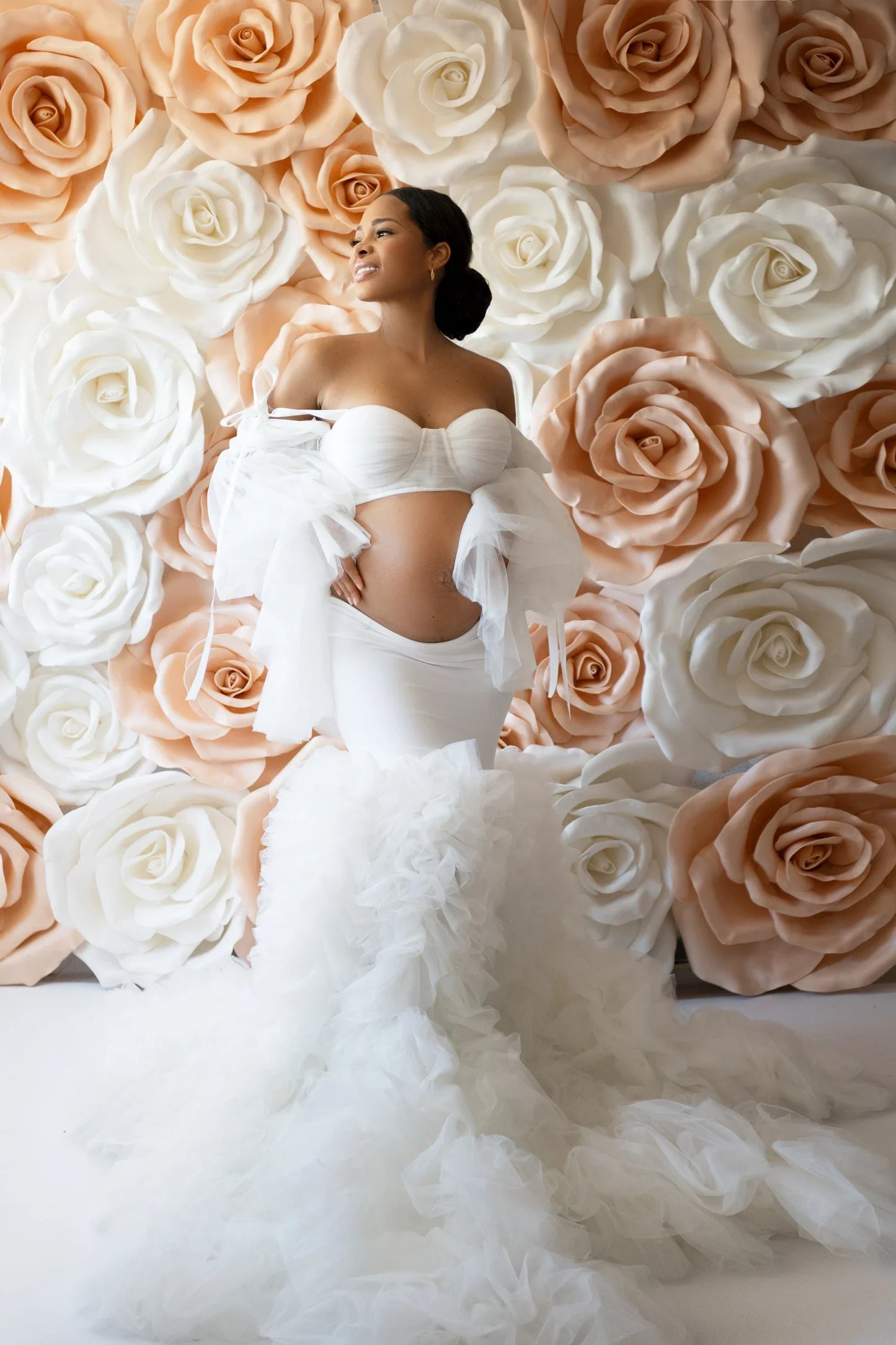 nvxiot - White Two Pieces Prom Dresses Pregnancy Babyshower Outfit Robe Wedding Party Dresses for Women Birthday Event Photoshoot Dress