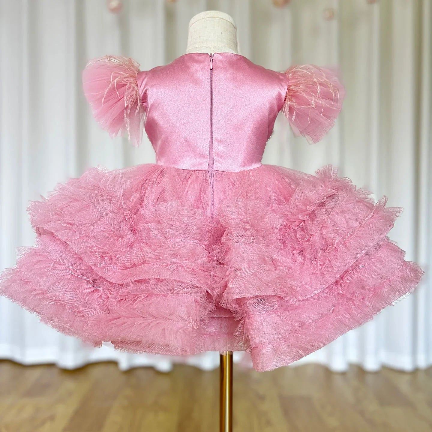 MQTIME - Gdybao Elegant Flower Girl Dress Pink Pearls Princess Baby Kids Wedding Birthday First Communion Ball Gown 2024