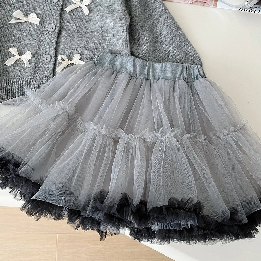 MQTIME - 2-7Y Girls' Sweater Set 2024 New Autumn Children's Knitted Cardigan Coat Tulle Skirts 2 Pcs Kid's Outfit