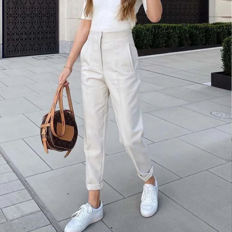 nvxiot - 2024 New Chic Fashion Woman Pants Office Wear Pants for Women Vintage High Waist Zipper Fly Female Ankle Trousers Mujer Gothic