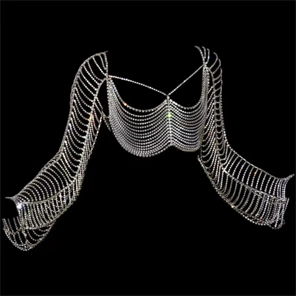 nvxiot - Sexy Luxury Maternity Photography Props Dresses Shiny Body Chain Rhinestone Tassel Skirt Photography Studio Accessories