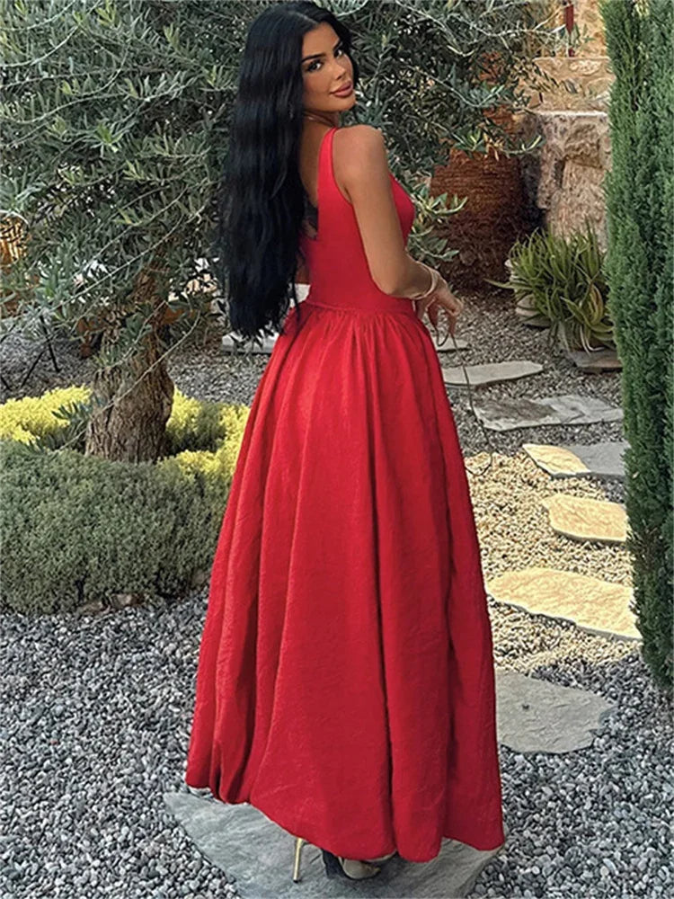 nvxiot - Fall Outfits 2024 Casual V-Neck Sexy Long Dress For Women Pleated Backless High Waist Patchwork Slim Party Dress Female Elegant Maxi Dress