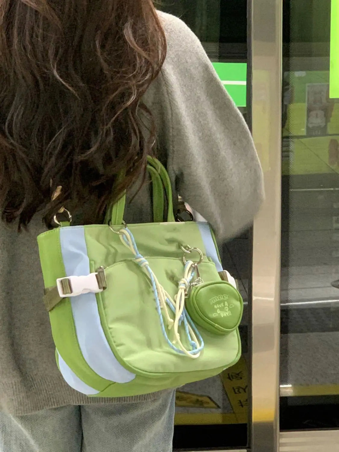 nvxiot - Green Casual Crossbody Bags Women Harajuku Aesthetic Zipper Chic Canvas Hand Bag Purse Female Vintage Messenger Bag Y2k
