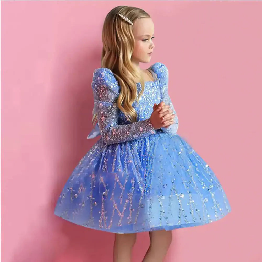 MQTIME - Sparkly Arabic Girl Dress Beading Purple Baby Kids Princess Birthday Wedding Party Children Holiday Gown 2024 J204