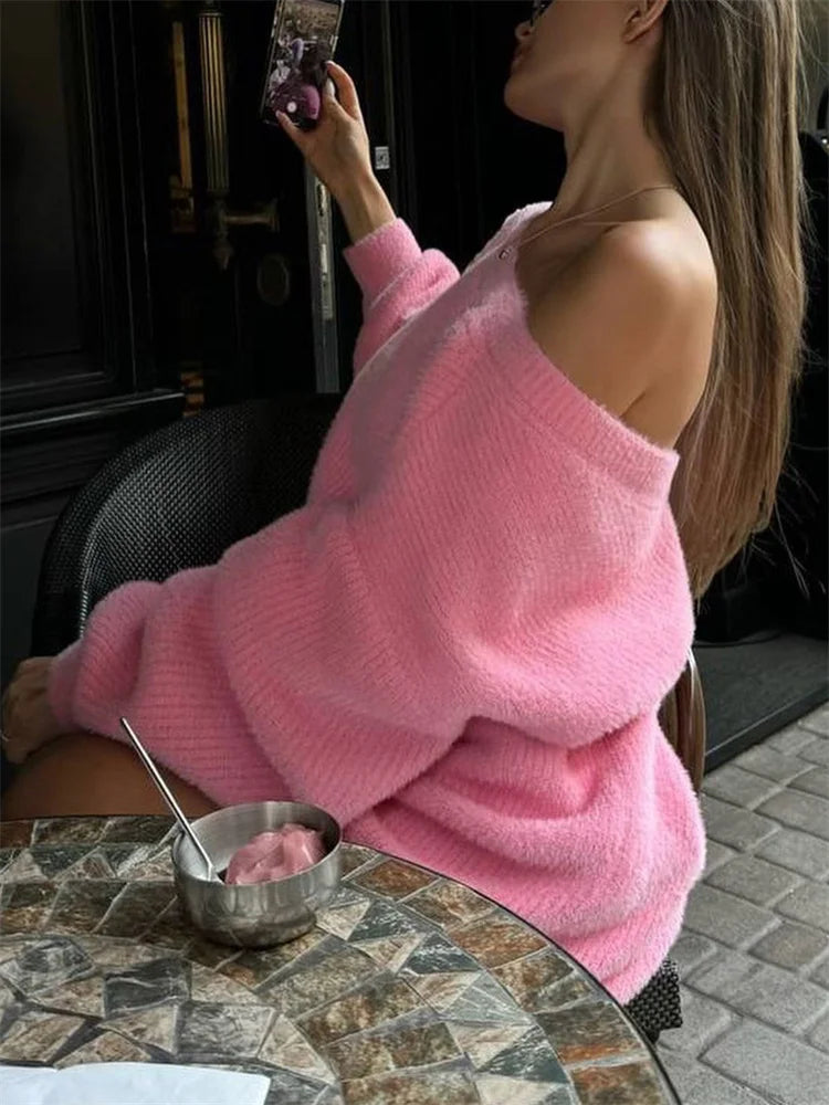 MQTIME - Autumn Casual Oversized Sweater Pullover Women's Off-Shoulder Loose Patchwork Solid Streetwear Female Solid Sweater 2024