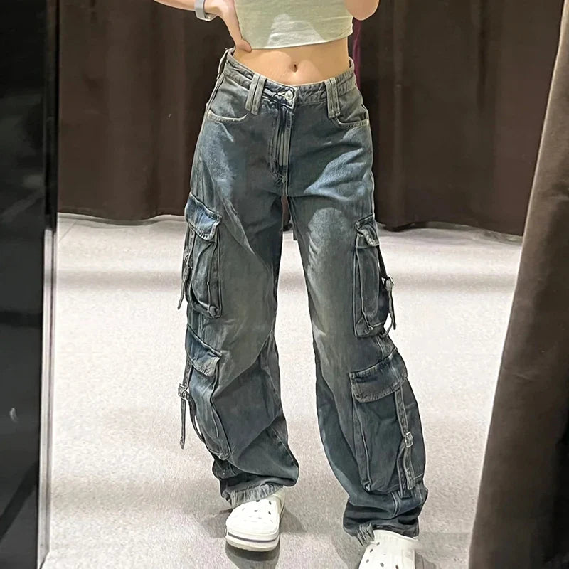 nvxiot - Denim Button Pockets Zipper High Waist Long Women'S Pants Jeans Autumn Winter New Wholesale Solid Y2K Streetwear Clothing