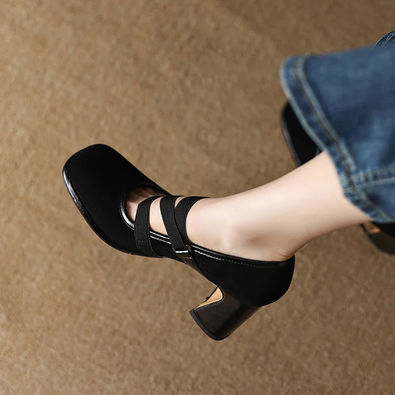 MQTIME - new Autumn women pumps natural leather 22-24.5cm sheepskin+cowhide full leather Mary Jane shoes cross-tied women shoes