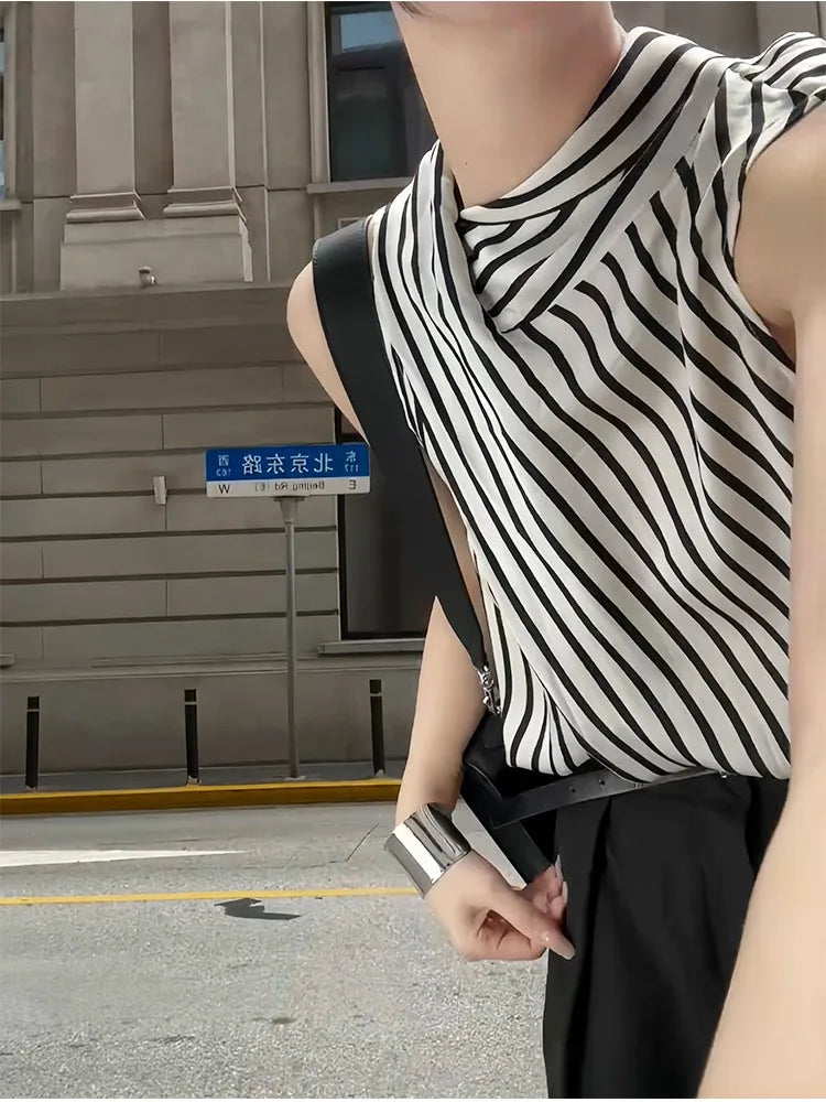 MQTIME - Black White Stripe Tank Tops for Women Sleeveless Bow Lace Up Collar Crop Top Office Lady Elegant Chic Clothing Summer