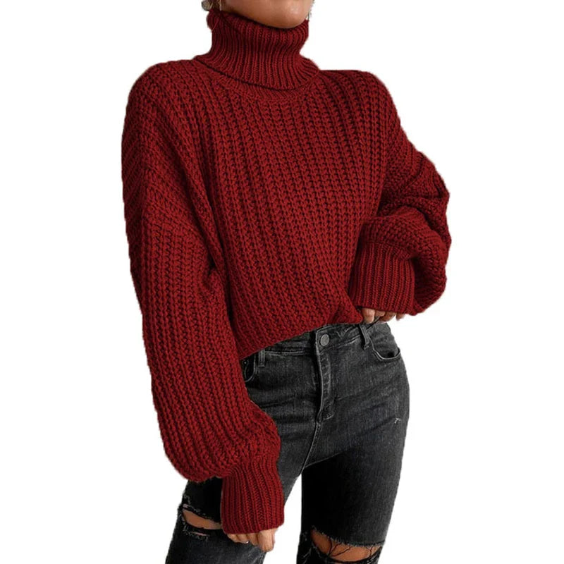 nvxiot Casual Turleneck Long Sleeve Top Loose Knitted Winter Sweater Women Black Pull Femme Pullover