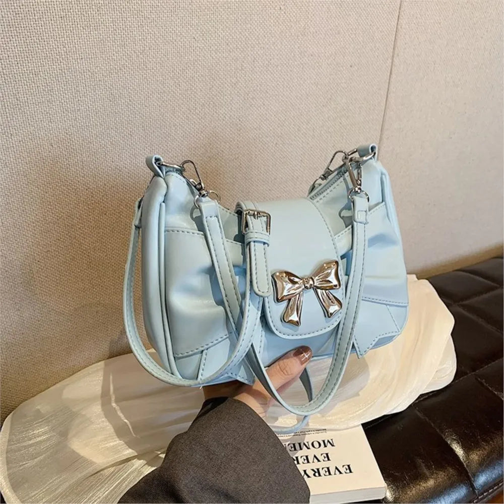 nvxiot - Sweet Cool Bow Y2k Bags Purses Women Hot Girls Leather Chic Handbag Messenger Bag Ladies Harajuku Square Bag Bolso Mujer