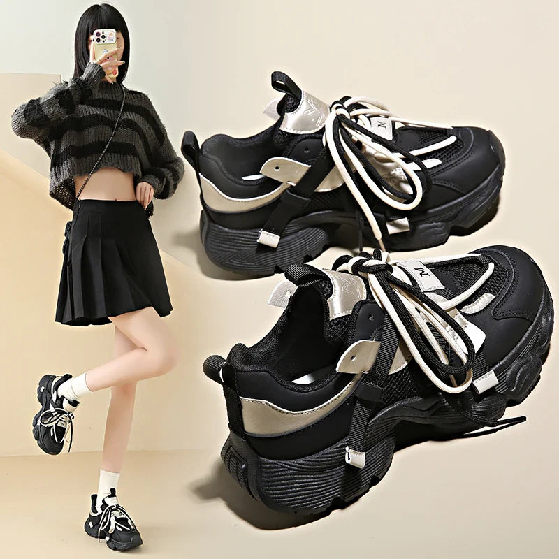 nvxiot Women's Shoes Casual Shoes Spring Sneakers Mesh Tennis Female Platform Woman-shoes Breathable Trainers Thick Sole Roses