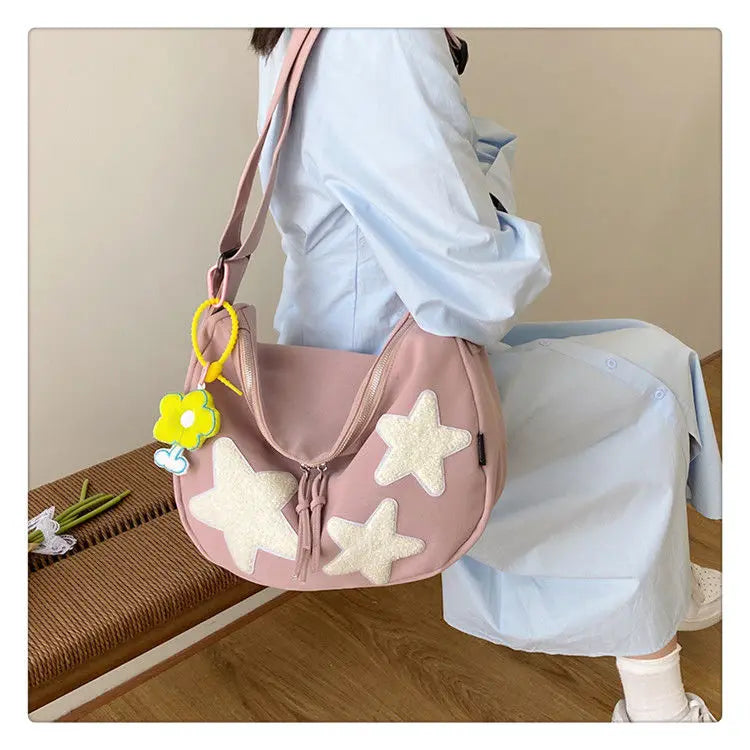 nvxiot - Star Y2k Messenger Bag Women New Harajuku Cute Canvas Casual Tote Crossbody Bag Ladies Red Bolsa Mujer Aesthetic