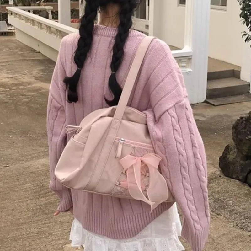 MQTIME - Sweet Cool Pink Shoulder Bags Purse Women Hot Girls Bow Chic Y2k Handbag Female Large Capacity Messenger Bag Aesthetic