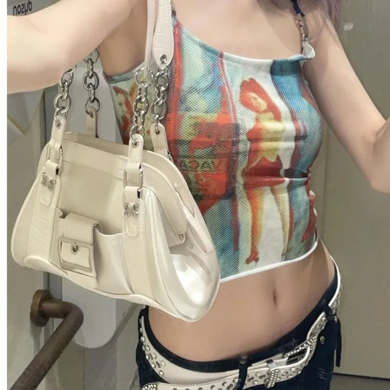 nvxiot - Hot Girls White Shoulder Bags Purse Women Retro Harajuku Handle Chic Y2k Bags Female Fairycore Aesthetic Handbag New