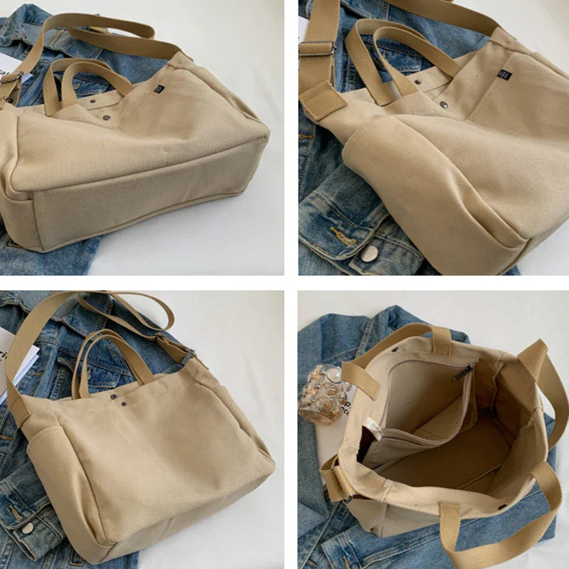 nvxiot Big Handbags Women Canvas Bag Fashion Daily Simple Crossbody Shoulder Bags Female Tote 4 Solid Color Vintage Retro Messenger Bag