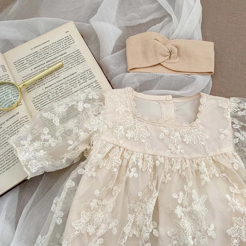 MQTIME - 2024 Summer Newborn Baby Girl Clothes Embroidered GIrl's Skirt Romper Puff Sleeve Princess Climbing Dress Clothing for 0-2Y