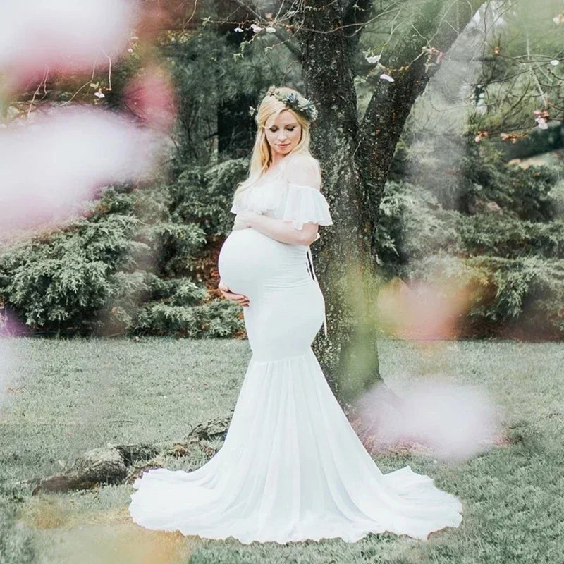 nvxiot - Mermaid Maternity Dresses For Photo Shoot Pregnant Women Pregnancy Dress Photography Props Sexy Off Shoulder Maxi Maternity Gown