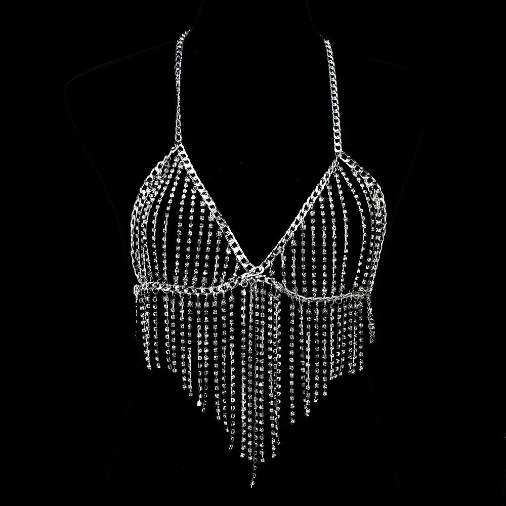 nvxiot - Sexy Luxury Maternity Photography Props Dresses Shiny Body Chain Rhinestone Tassel Skirt Photography Studio Accessories