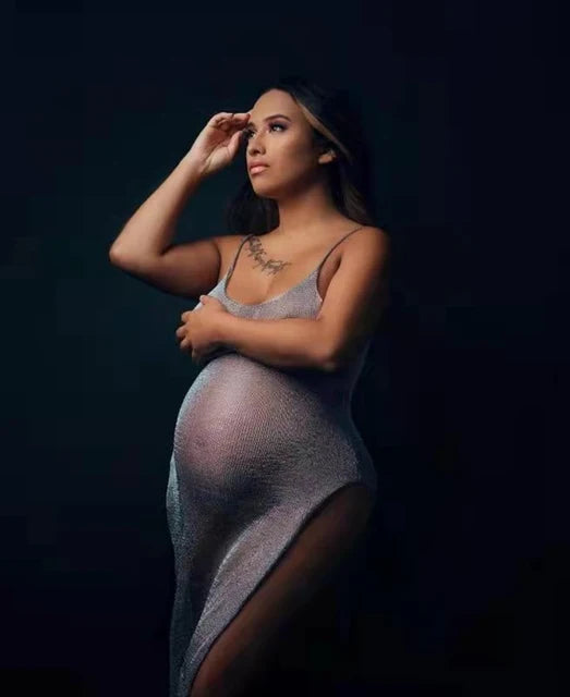 nvxiot - Sexy Slip Maternity Photography Props Dress Mesh See Through Maternity Photo Shoot Photography Dress Sides Slit