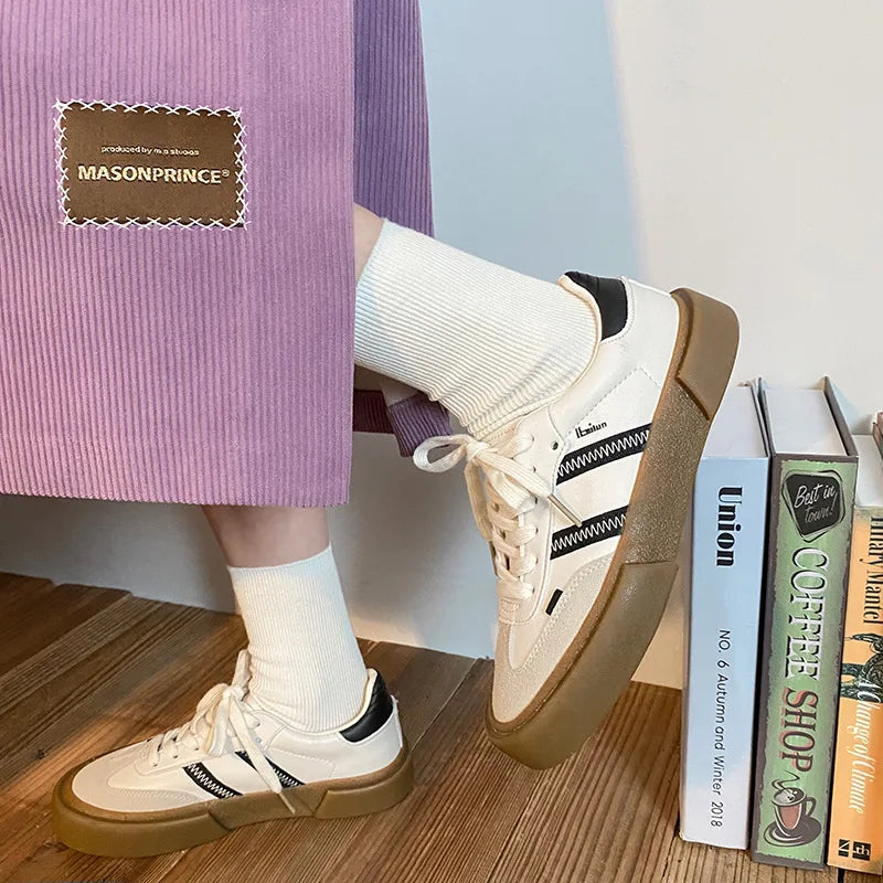 MQTIME - New Autumn Winter Fashion Shoes for Woman Classic Sneakers Women Retro Low Cut Lace Up Casual Women Sneakers Women Shoes