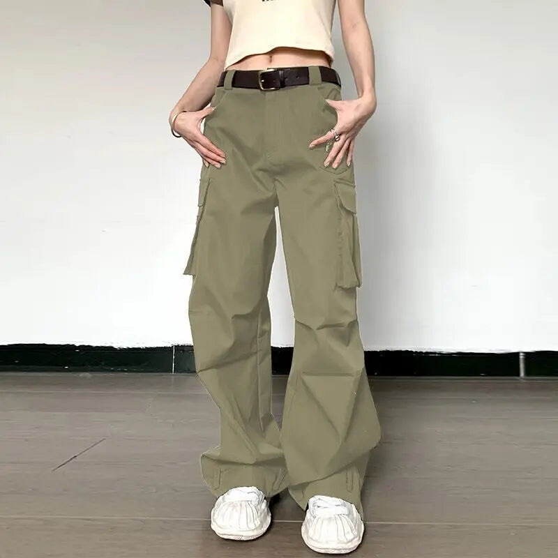 nvxiot Summer Vintage Loose Cargo Pants Women Fashion High Waist Wide Trousers Streetwear New Full Length Casaul Pants Pocket