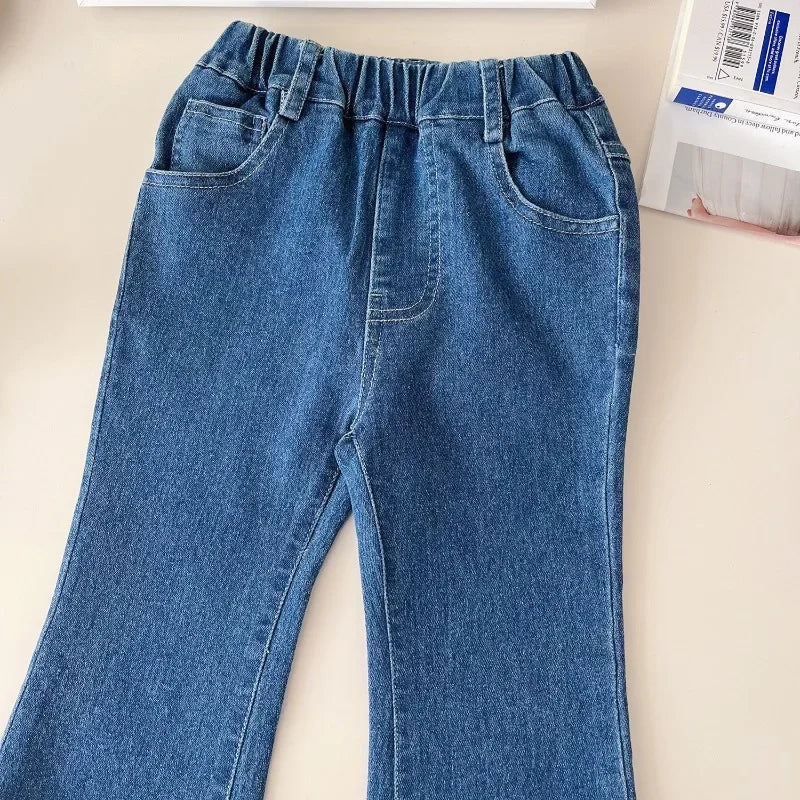 MQTIME - Girls Jeans Autumn Spring Bow Kids Denim Pants Fashion Korean Fall Children Casual Trousers Baby Girl Flared Trousers 2-7Yrs