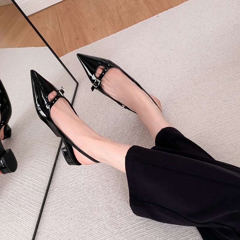 nvxiot - Luxury Designer Shoes Woman Buckle Pointed Toe Flats Glitter Shallow Slip on Loafers French Elegant Office Shoes Loafers