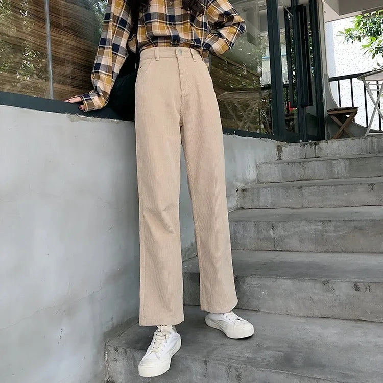 nvxiot - 2024 new women Winter High Waist Corduroy Pants Wide Leg Trousers Autumn Streetwear Casual Harajuku Long Pants Loose Trousers