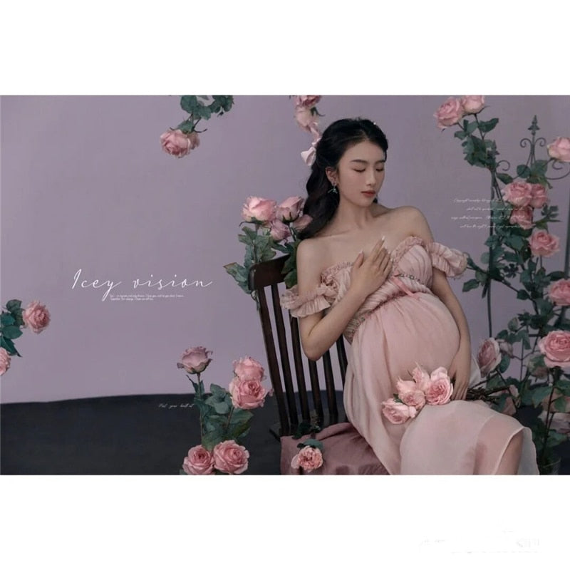 nvxiot Women Photography Props Maternity Dresses V-neck Pregnancy Pink Sweet Pregant Dress Studio Photoshoot Photo Clothes