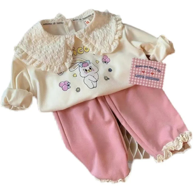 nvxiot - Kids Girls Clothes Sets Autumn Spring Cartoon Rabbits Girl Pullover Tops+Pants 2Pcs Fashion Children Sweatshirt Tracksuit 1-6Yrs