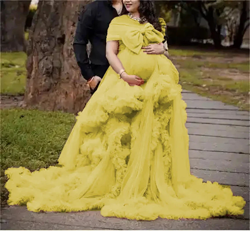 MQTIME - Long Pregnancy Photoshoot Woman Photography Pregnant Clothing Tulle Ruffle Maternity Lace Robe Photo Shoot Dress