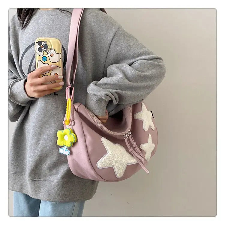 nvxiot - Star Y2k Messenger Bag Women New Harajuku Cute Canvas Casual Tote Crossbody Bag Ladies Red Bolsa Mujer Aesthetic