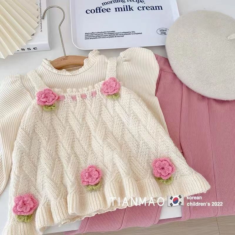 nvxiot Children Cute Tops Clothing Spring Autumn Girls Clothes Set New Fashion Korean Style knitting Vest Shirts Flare Pants Kids 3Pcs