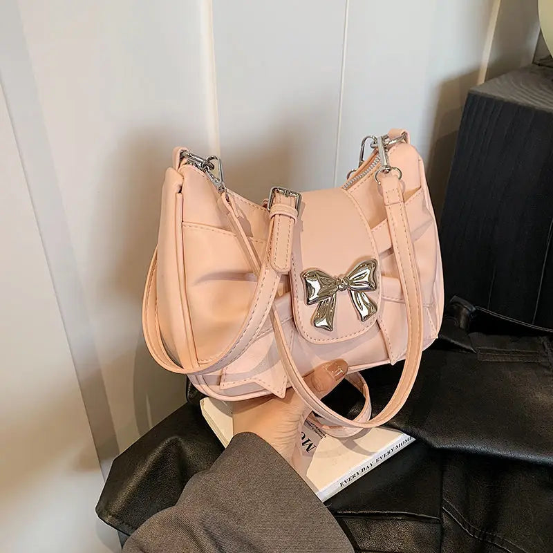 nvxiot - Sweet Cool Bow Y2k Bags Purses Women Hot Girls Leather Chic Handbag Messenger Bag Ladies Harajuku Square Bag Bolso Mujer