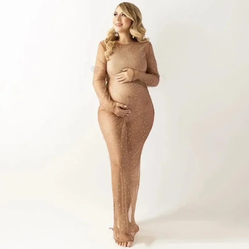 nvxiot - Maternity Shiny Dress for Photoshoot Sparkling Maternity Gown Baby Shower Платье Для Беременных Ropa Vestidos Para Embarazadas