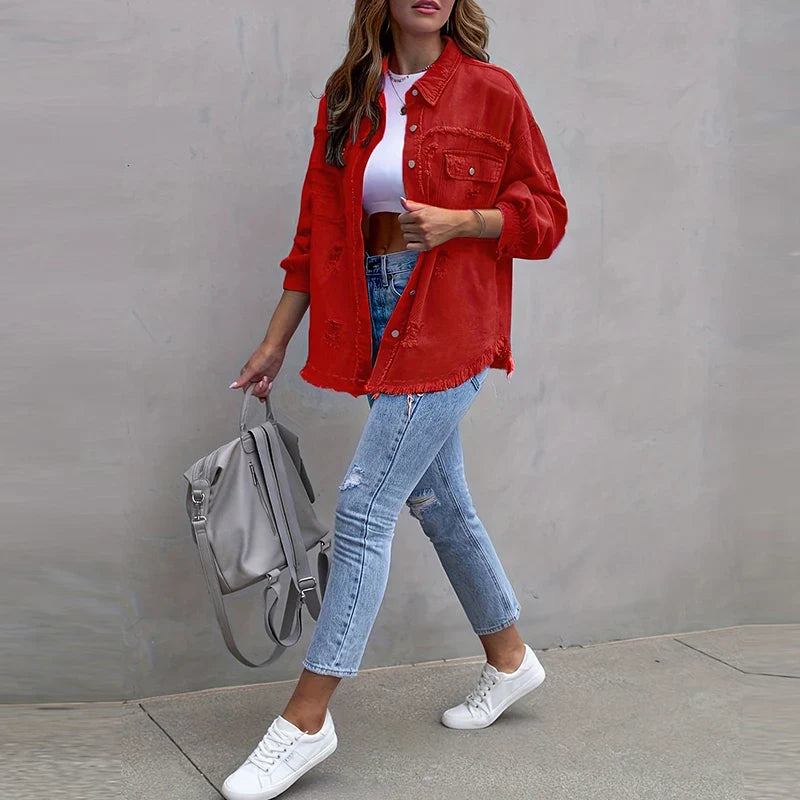 MQTIME - Lady Casual Single Breasted Solid Coat Elegant Pocket Long Sleeve Commuter Outwear Fashion High Street Turn-down Collar Jacket