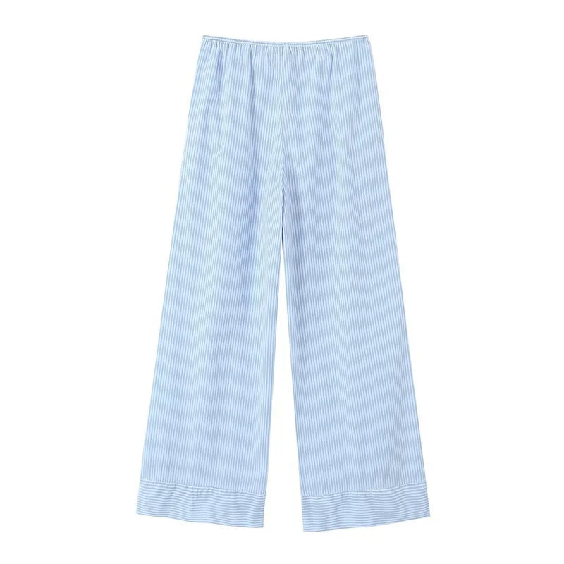 nvxiot - women's 2024 summer new loose casual pants elastic mid-waist wide-leg pants straight striped trousers 6929/410